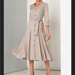 Gray Midi Button Down Dress with Belt